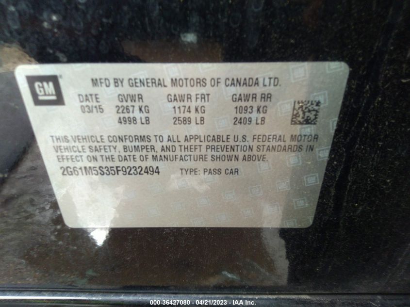 2015 CADILLAC XTS LUXURY - 2G61M5S35F9232494