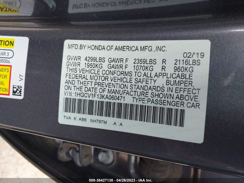 2019 HONDA ACCORD SEDAN LX 1.5T - 1HGCV1F13KA060471