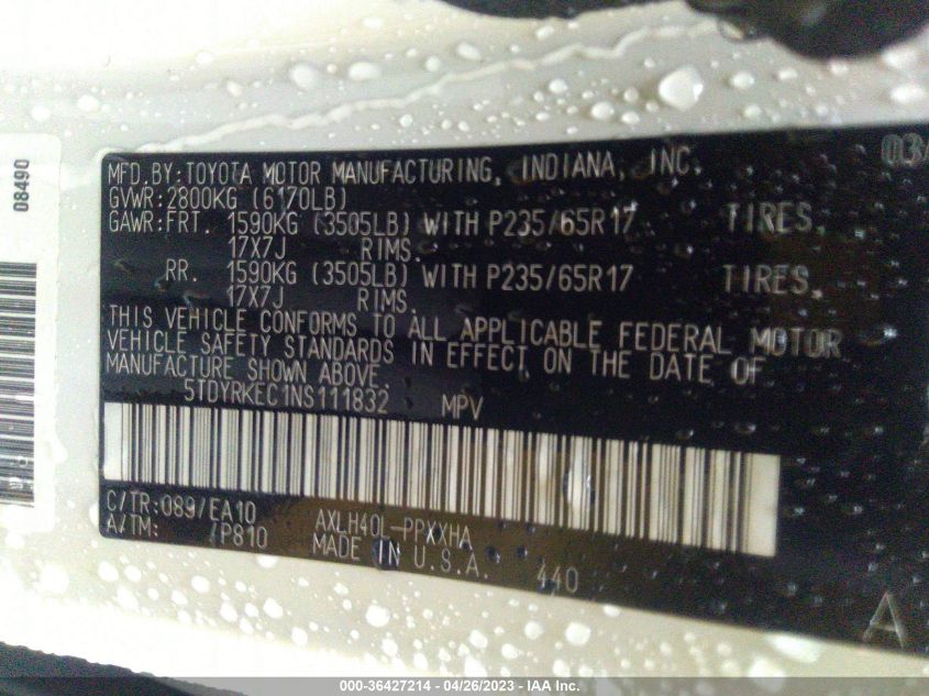 2022 TOYOTA SIENNA XLE - 5TDYRKEC1NS111832