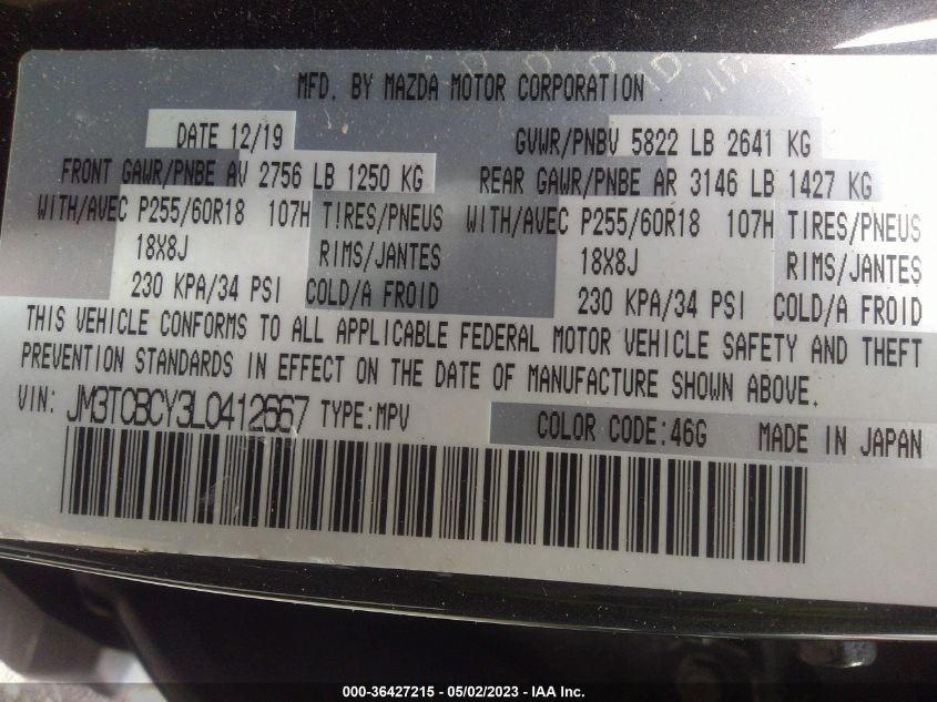 2020 MAZDA CX-9 TOURING - JM3TCBCY3L0412667
