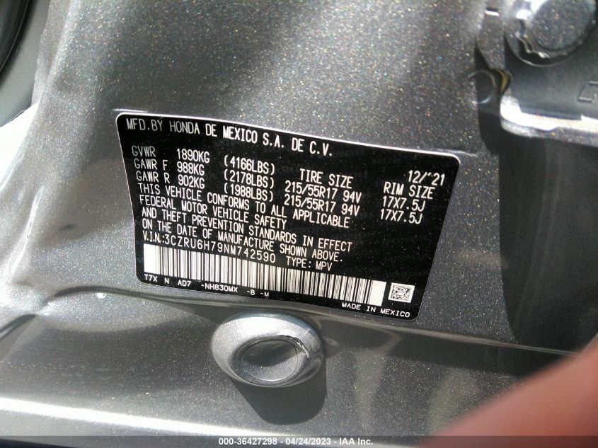 2022 HONDA HR-V EX-L - 3CZRU6H79NM742590