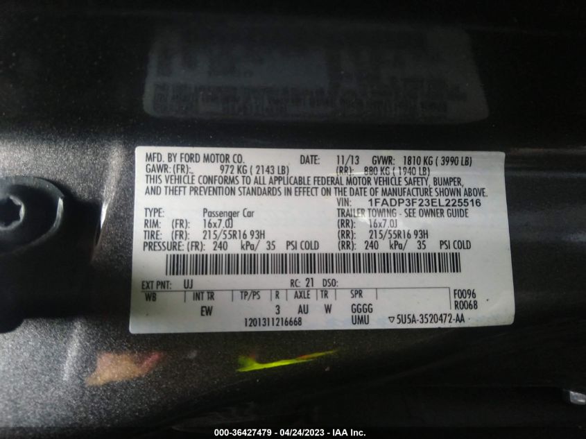 2014 FORD FOCUS SE - 1FADP3F23EL225516