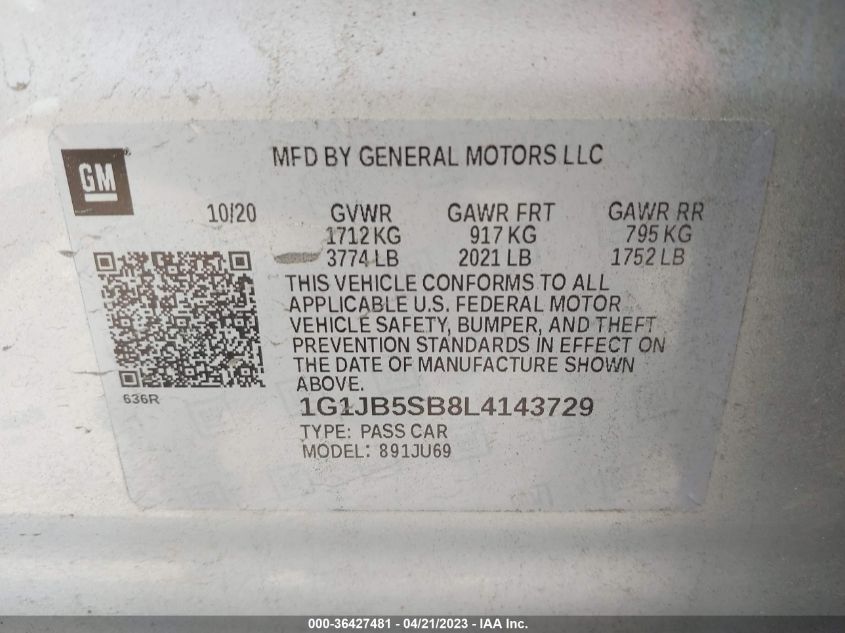 2020 CHEVROLET SONIC LS - 1G1JB5SB8L4143729