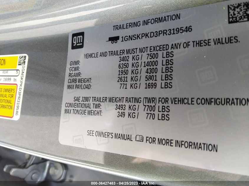 2023 CHEVROLET TAHOE Z71 - 1GNSKPKD3PR319546