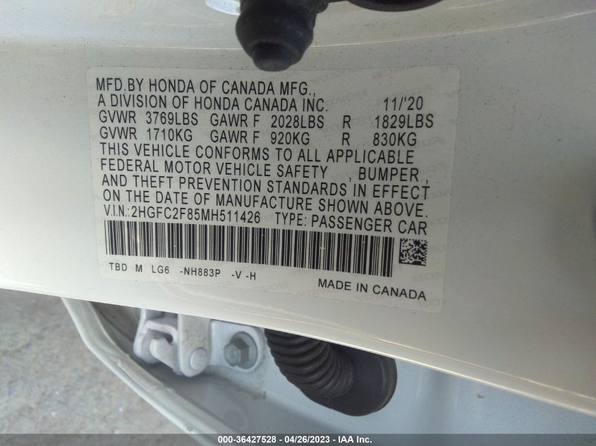 2021 HONDA CIVIC SEDAN SPORT - 2HGFC2F85MH511426