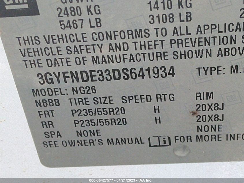 2013 CADILLAC SRX PERFORMANCE COLLECTION - 3GYFNDE33DS641934