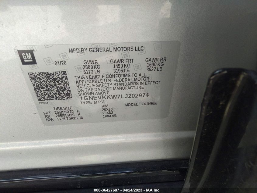 2020 CHEVROLET TRAVERSE PREMIER - 1GNEVKKW7LJ202974
