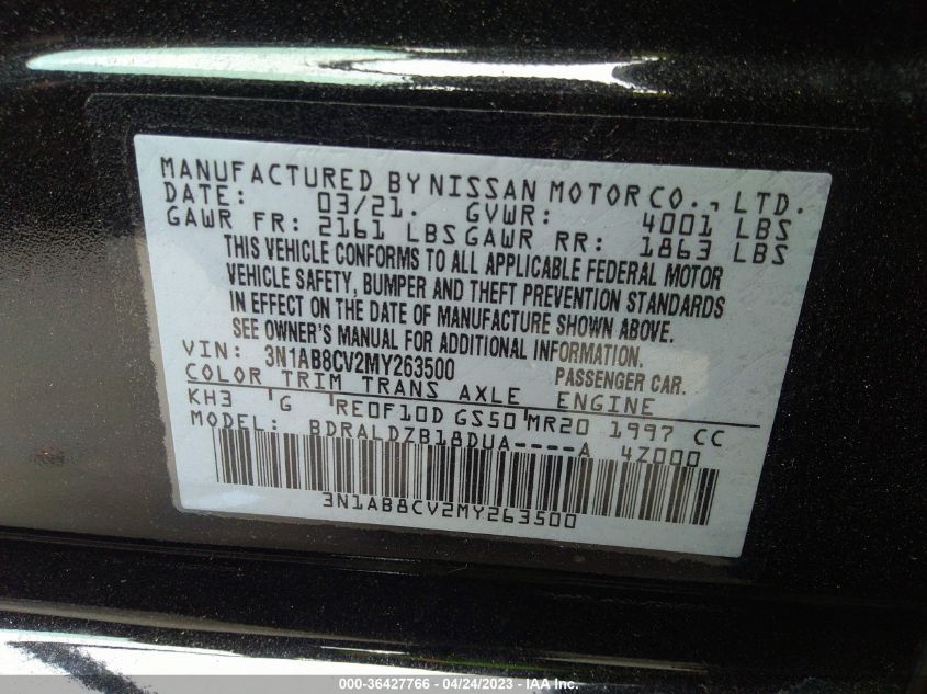 2021 NISSAN SENTRA SV - 3N1AB8CV2MY263500