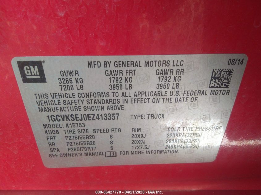 2014 CHEVROLET SILVERADO 1500 LTZ - 1GCVKSEJ0EZ413357