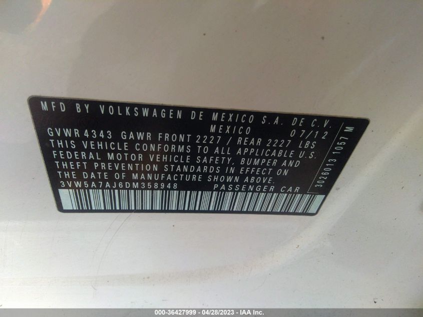 2013 VOLKSWAGEN GLI AUTOBAHN W/NAV 3VW5A7AJ6DM358948