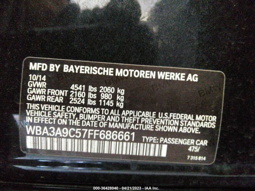 2015 BMW 3 SERIES 335I - WBA3A9C57FF686661