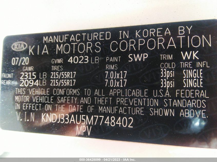 2021 KIA SOUL EX - KNDJ33AU5M7748402