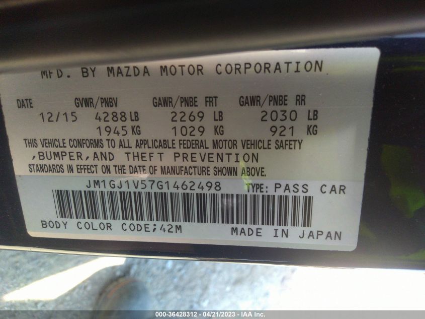 2016 MAZDA MAZDA6 I TOURING - JM1GJ1V57G1462498