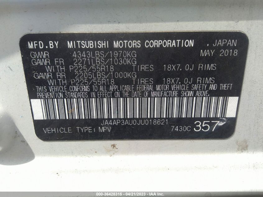 2018 MITSUBISHI OUTLANDER SPORT 2.0 - JA4AP3AU0JU018621