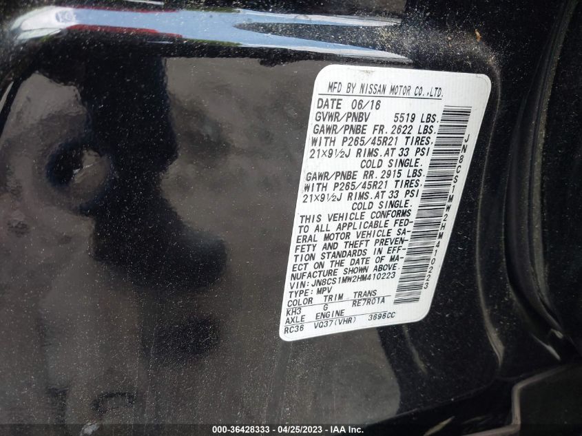 2017 INFINITI QX70 - JN8CS1MW2HM410223