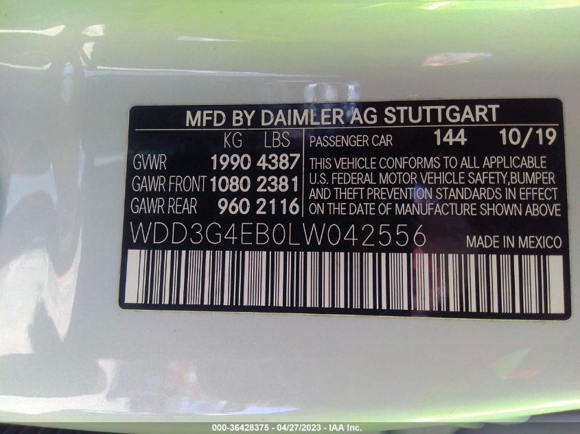 2020 MERCEDES-BENZ A-CLASS A 220 WDD3G4EB0LW042556