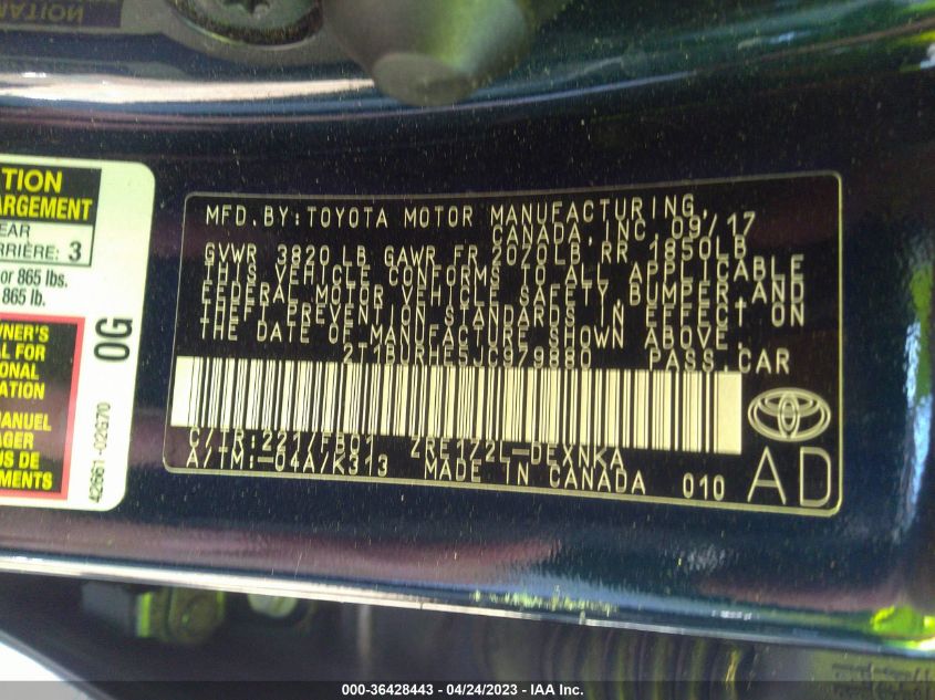 2018 TOYOTA COROLLA L/LE/XLE/SE/XSE - 2T1BURHE5JC979880