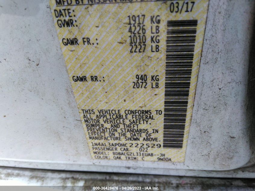 2017 NISSAN ALTIMA 2.5 S - 1N4AL3AP0HC222529