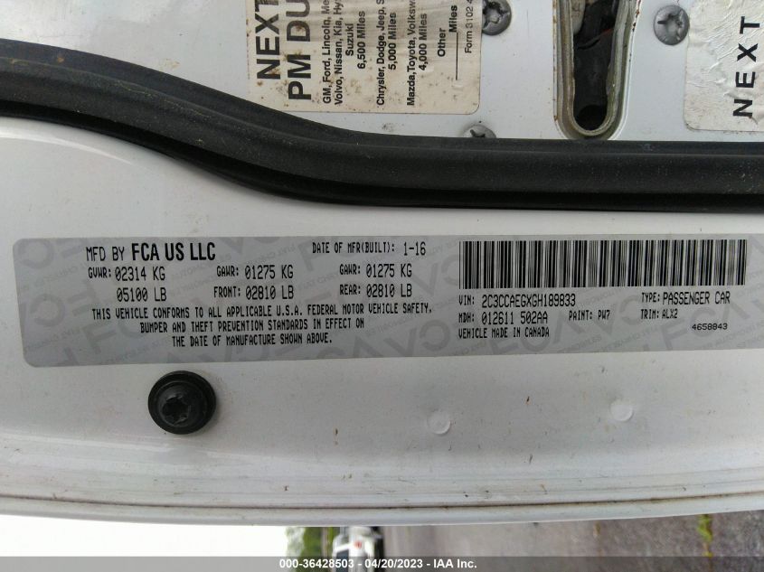 2016 CHRYSLER 300 300C - 2C3CCAEGXGH189833