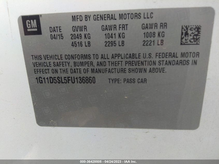 2015 CHEVROLET MALIBU LT - 1G11D5SL5FU136860
