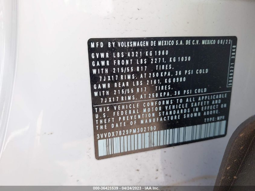 2023 VOLKSWAGEN TAOS S - 3VVDX7B29PM302190