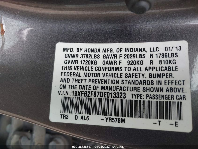 2013 HONDA CIVIC SDN EX - 19XFB2F87DE013323