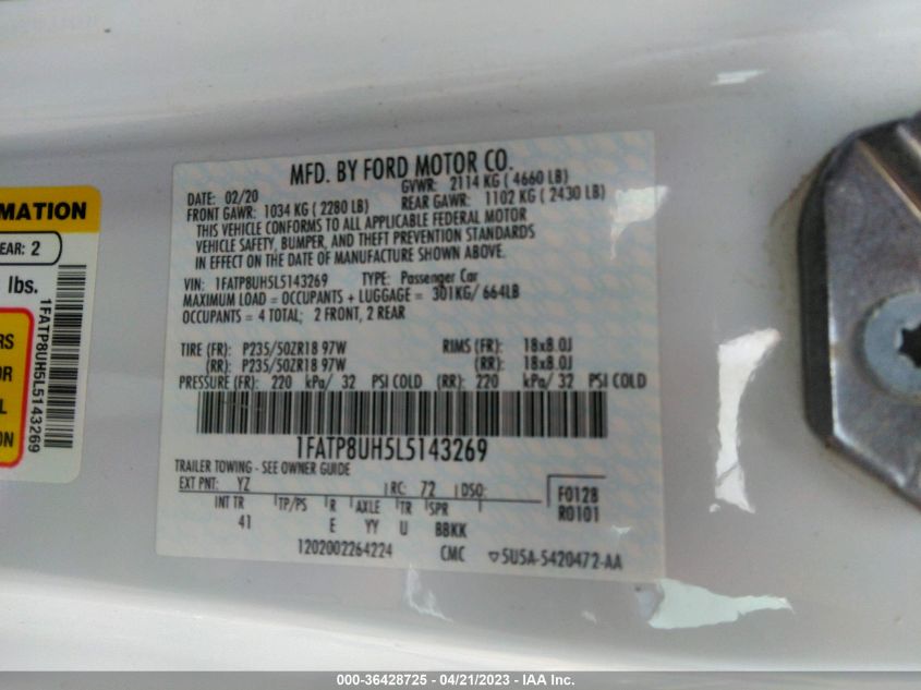 2020 FORD MUSTANG ECOBOOST - 1FATP8UH5L5143269