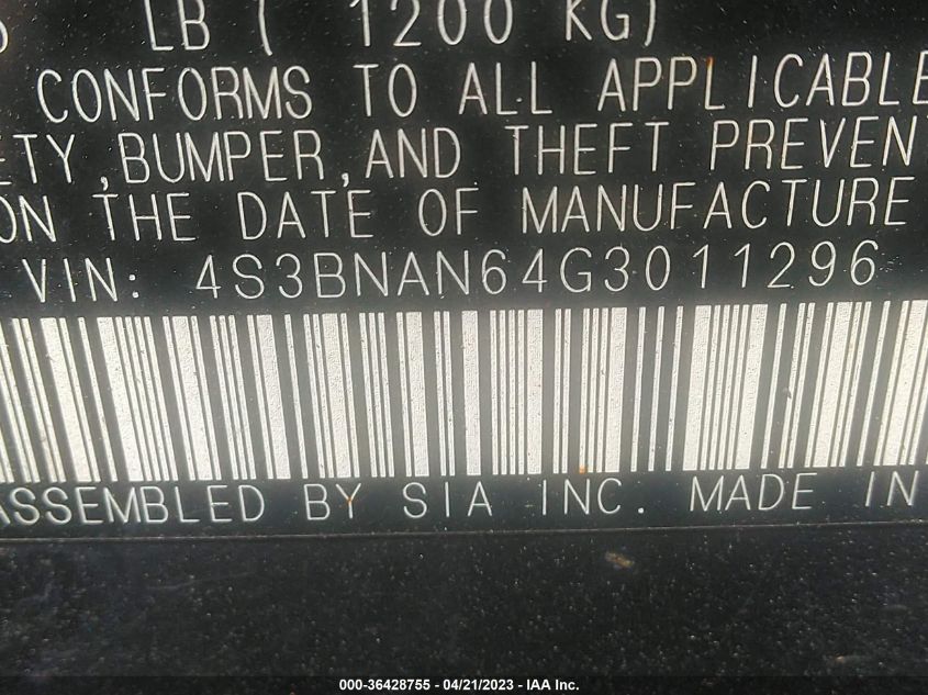 2016 SUBARU LEGACY 2.5I LIMITED - 4S3BNAN64G3011296