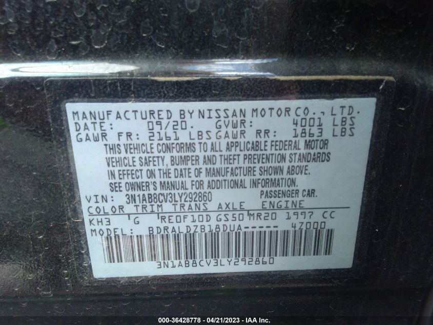 2020 NISSAN SENTRA SV - 3N1AB8CV3LY292860