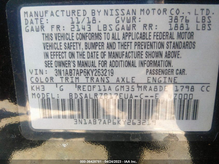 2019 NISSAN SENTRA SR - 3N1AB7AP6KY263219