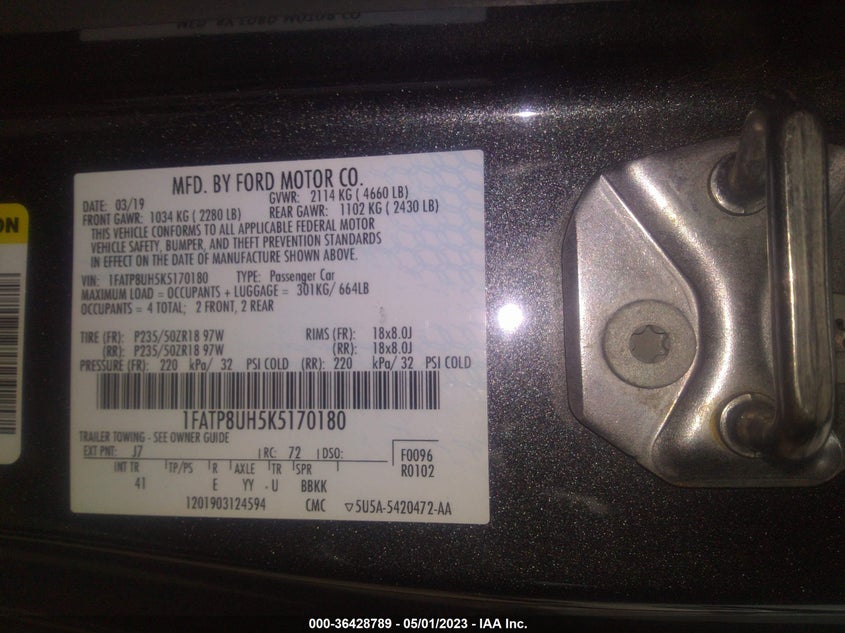 VIN 1FATP8UH5K5170180 2019 FORD MUSTANG ECOBOOST
