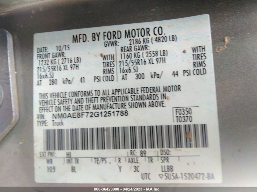 2016 FORD TRANSIT CONNECT WAGON XLT NM0AE8F72G1251788