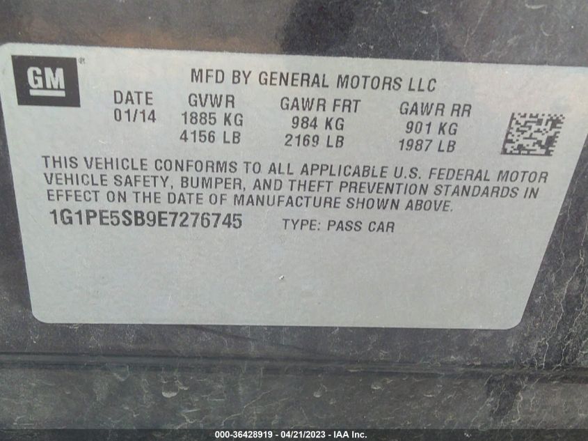 2014 CHEVROLET CRUZE 2LT - 1G1PE5SB9E7276745