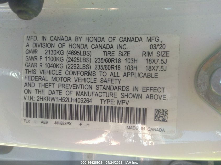 2020 HONDA CR-V EX - 2HKRW1H52LH409264