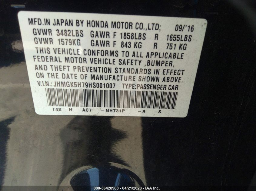 2017 HONDA FIT EX - JHMGK5H79HS001007