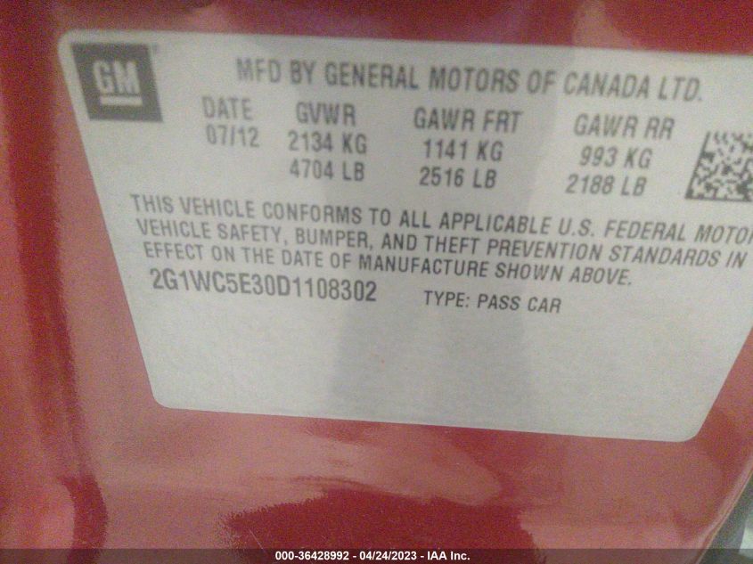 2013 CHEVROLET IMPALA LTZ - 2G1WC5E30D1108302