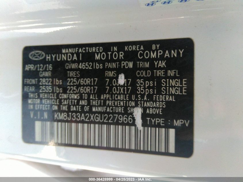2016 HYUNDAI TUCSON ECO - KM8J33A2XGU227966