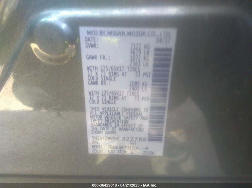 2017 NISSAN ROGUE SV - 5N1AT2MV8HC822788
