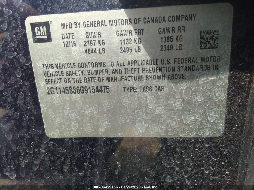 2016 CHEVROLET IMPALA LTZ - 2G1145S36G9154475