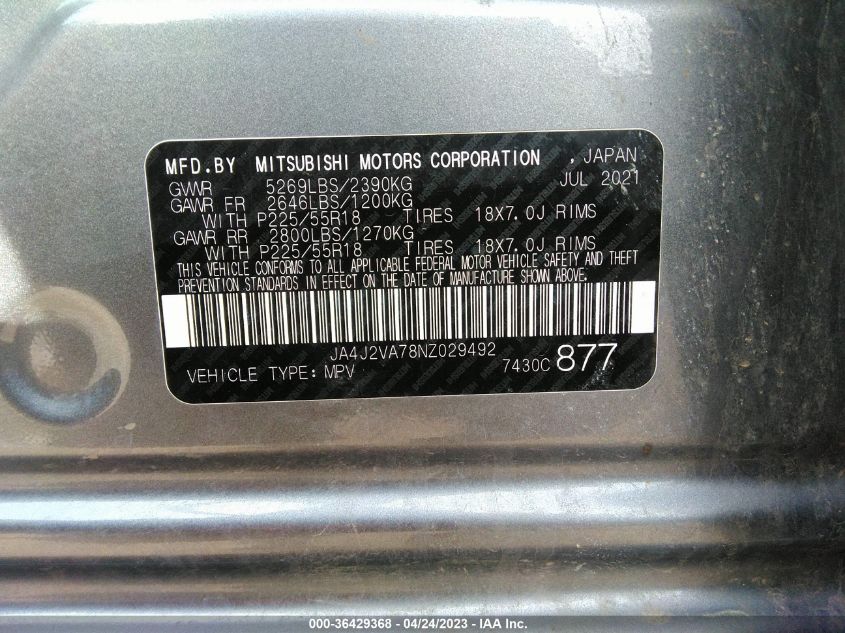 2022 MITSUBISHI OUTLANDER PHEV SEL JA4J2VA78NZ029492