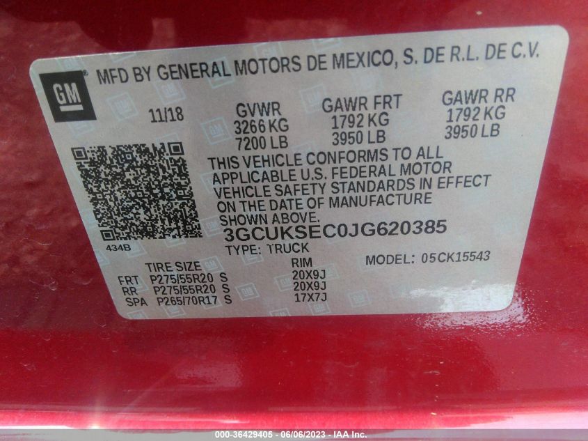 2018 CHEVROLET SILVERADO 1500 LTZ - 3GCUKSEC0JG620385