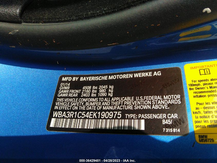 2014 BMW 4 SERIES 435I - WBA3R1C54EK190975