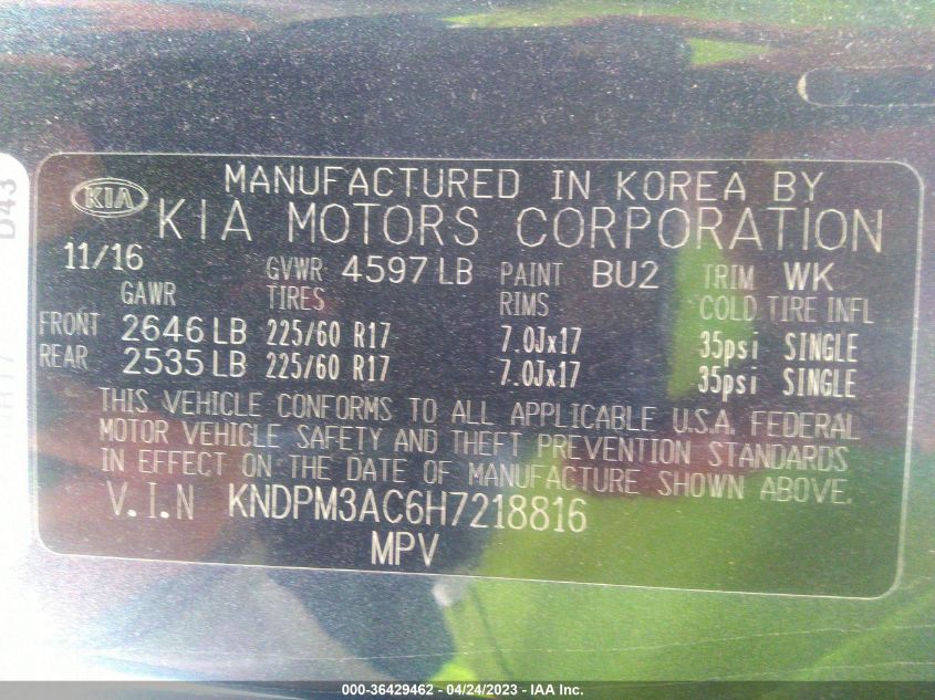 2017 KIA SPORTAGE LX - KNDPM3AC6H7218816