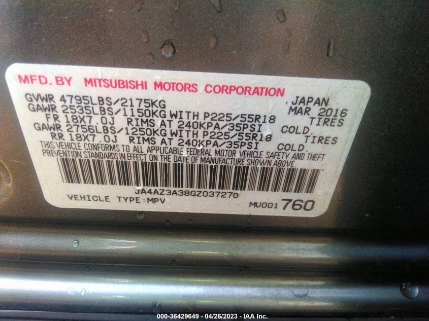 2016 MITSUBISHI OUTLANDER SEL - JA4AZ3A38GZ037270