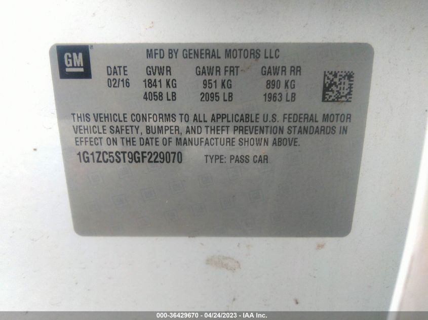 2016 CHEVROLET MALIBU LS - 1G1ZC5ST9GF229070