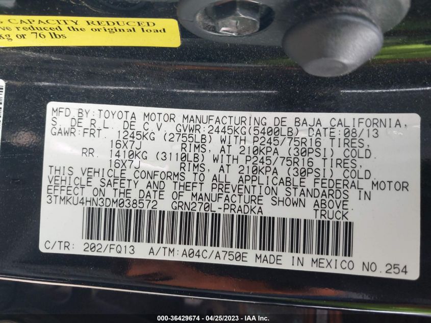 2013 TOYOTA TACOMA PRERUNNER - 3TMKU4HN3DM038572
