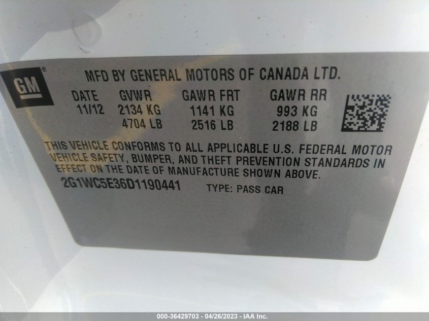 2013 CHEVROLET IMPALA LTZ - 2G1WC5E36D1190441