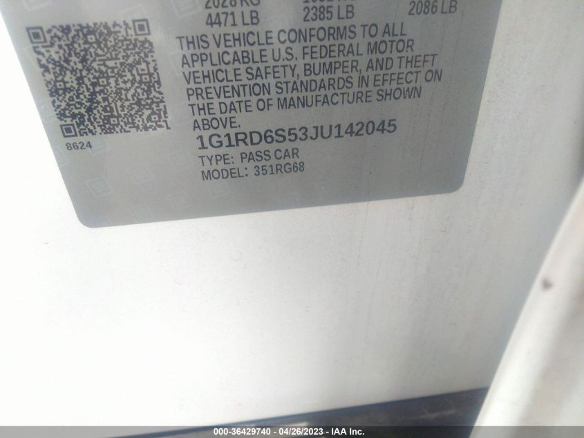 2018 CHEVROLET VOLT PREMIER - 1G1RD6S53JU142045
