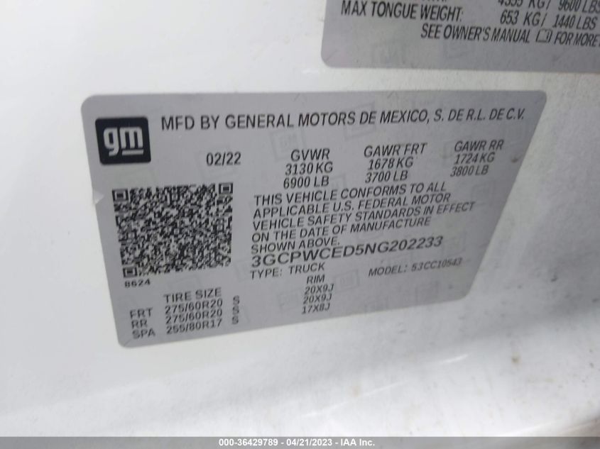 2022 CHEVROLET SILVERADO 1500 LTD LT - 3GCPWCED5NG202233