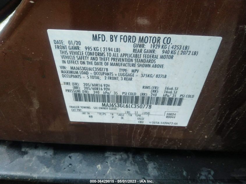 2020 FORD ECOSPORT SE - MAJ6S3GL6LC350778